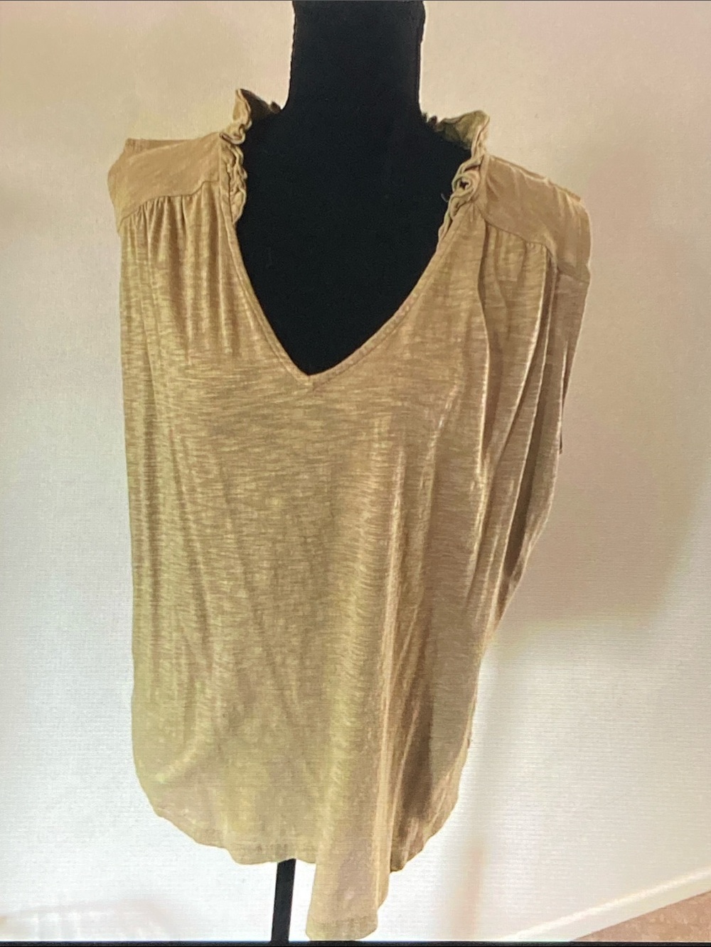Knox Rose Light Tan Ruffle-Shoulder V-Neck Tank